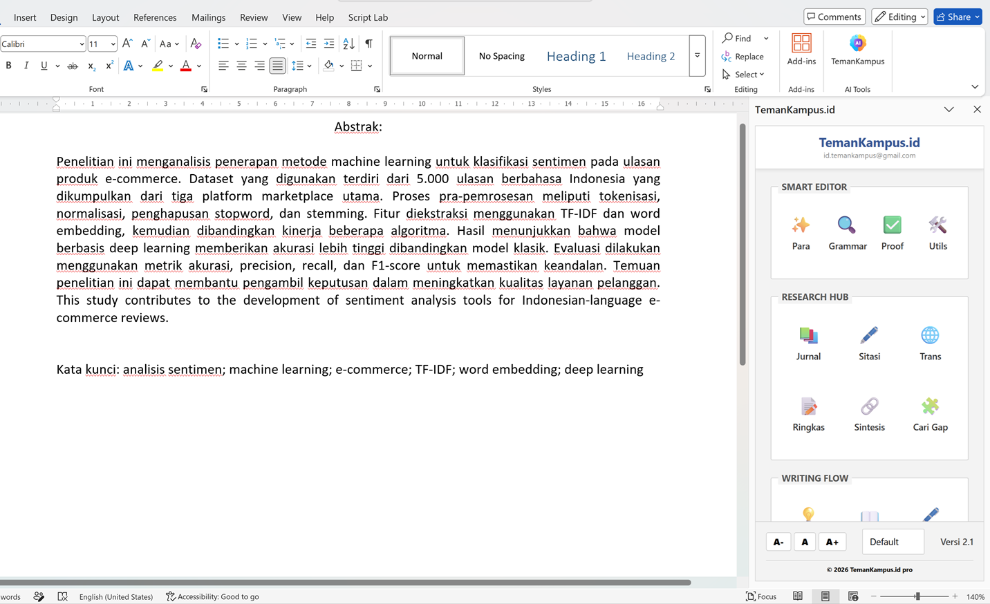 Dashboard Word Add-in V2.1